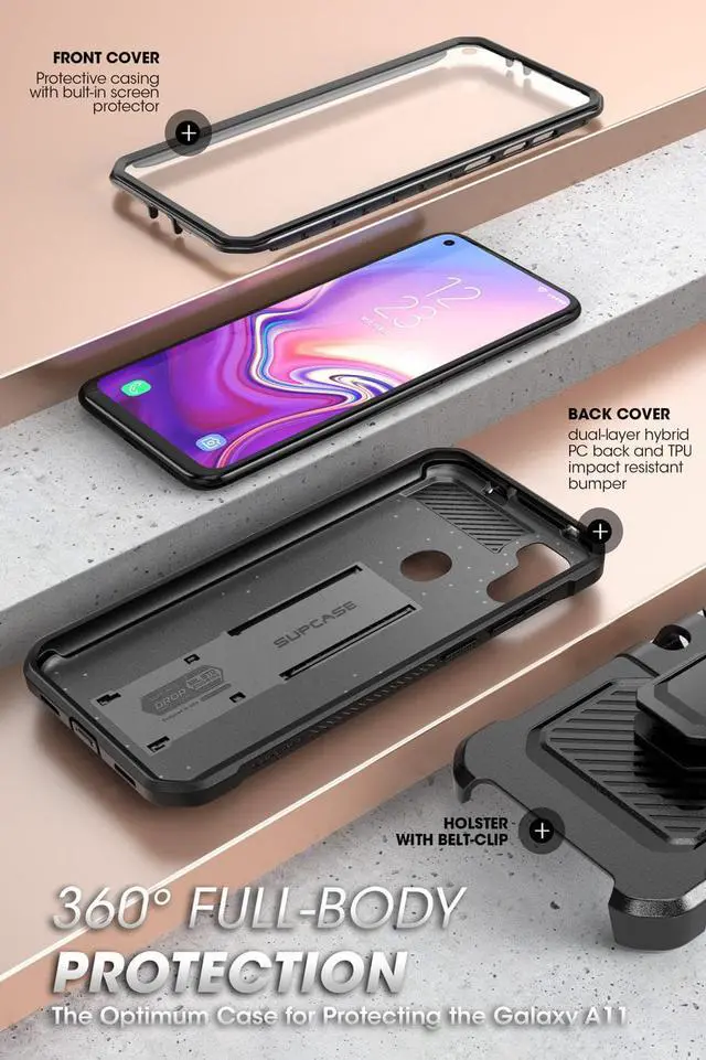 Alt view image 3 of 5 - SupCase Unicorn Beetle Pro Series Case Designed for Samsung Galaxy A11 (2020 Release), Full-Body Rugged Holster & Kickstand Case with Built-in Screen Protector (Black)
