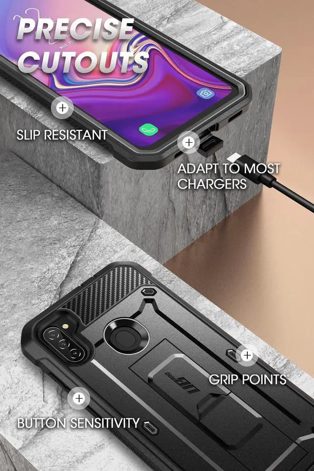 Alt view image 4 of 5 - SupCase Unicorn Beetle Pro Series Case Designed for Samsung Galaxy A11 (2020 Release), Full-Body Rugged Holster & Kickstand Case with Built-in Screen Protector (Black)