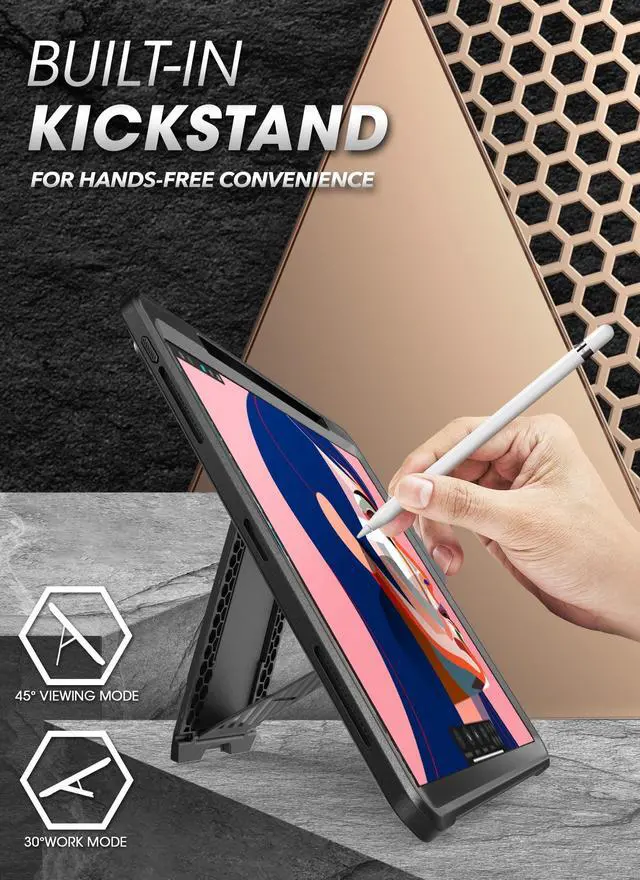 Alt view image 2 of 7 - SUPCASE UB Pro Series Case for iPad Pro 12.9 inch for 2020 Release only, Support Apple Pencil Charging with Built-in Screen Protector Full-Body Rugged Kickstand Protective Case (Black)