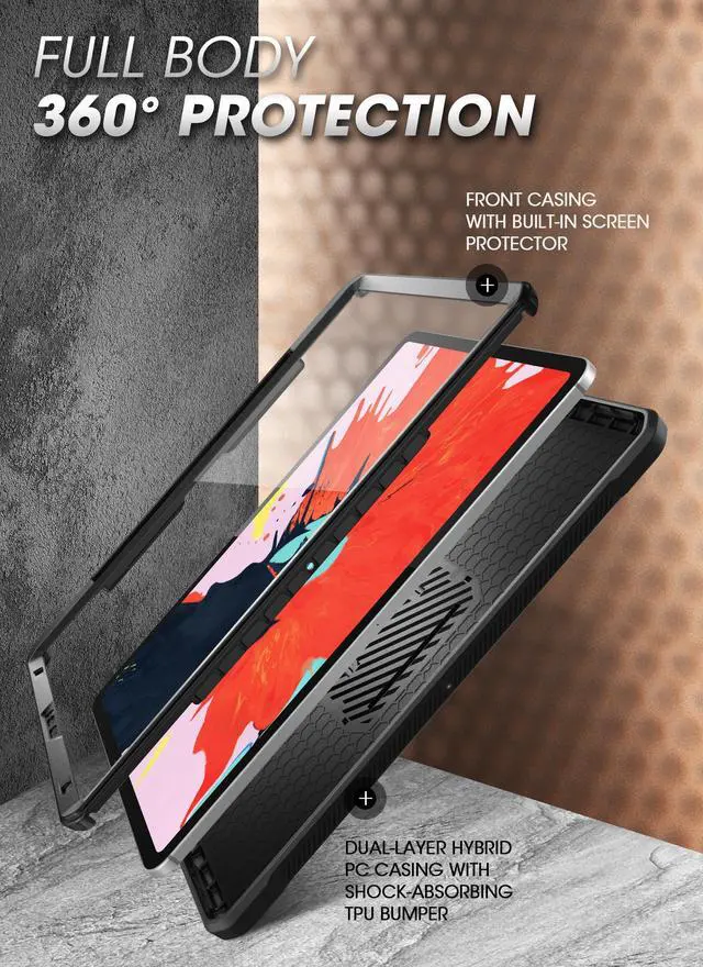 Alt view image 3 of 7 - SUPCASE UB Pro Series Case for iPad Pro 12.9 inch for 2020 Release only, Support Apple Pencil Charging with Built-in Screen Protector Full-Body Rugged Kickstand Protective Case (Black)