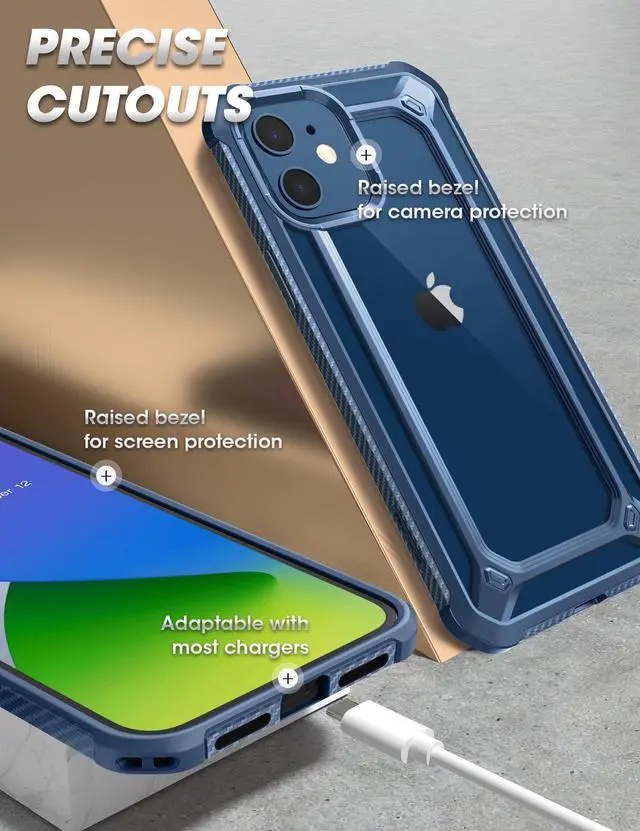 Alt view image 7 of 7 - SupCase Unicorn Beetle EXO Series Case for iPhone 12 / iPhone 12 Pro (2020 Release) 6.1 Inch, Premium Hybrid Protective Clear Bumper Case Blue