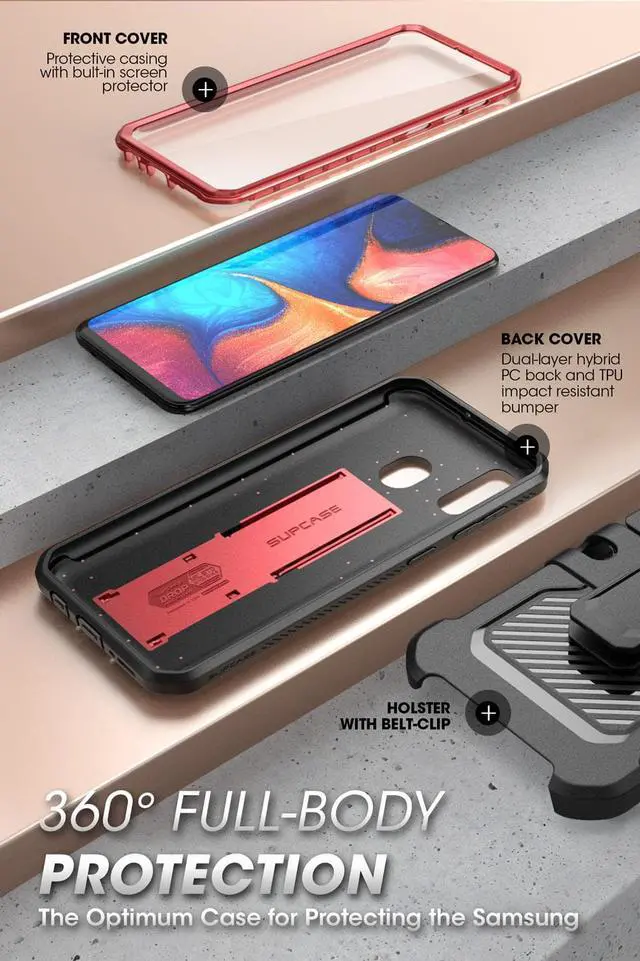 Alt view image 4 of 7 - SUPCASE Unicorn Beetle Pro Series Case Designed for Samsung Galaxy A20 /A30, Full-Body Rugged Holster & Kickstand Case with Built-in Screen Protector Red