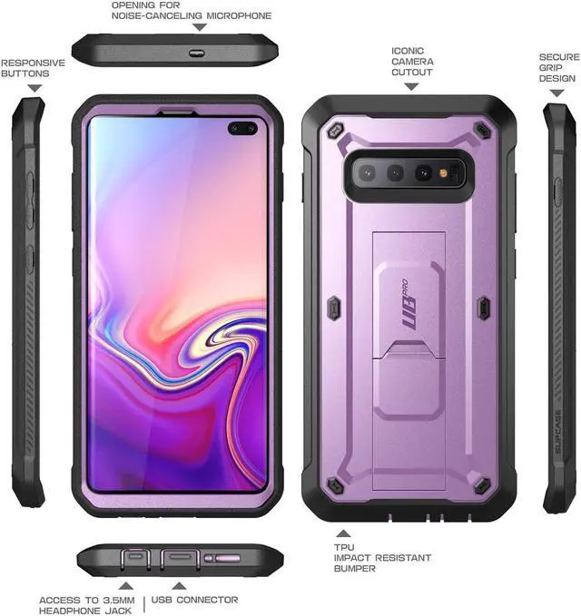 Alt view image 8 of 8 - Galaxy S10 Plus Unicorn Beetle Pro Full Body Rugged Holster Case (Purple)