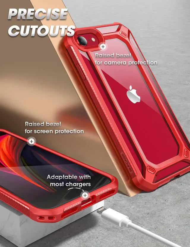 Alt view image 6 of 7 - SUPCASE [Unicorn Beetle EXO Series] Case for iPhone SE 3rd Gen (2022) / iPhone SE 2nd generation (2020) , Premium Hybrid Protective Clear Bumper Case for iPhone SE /7/8 Red