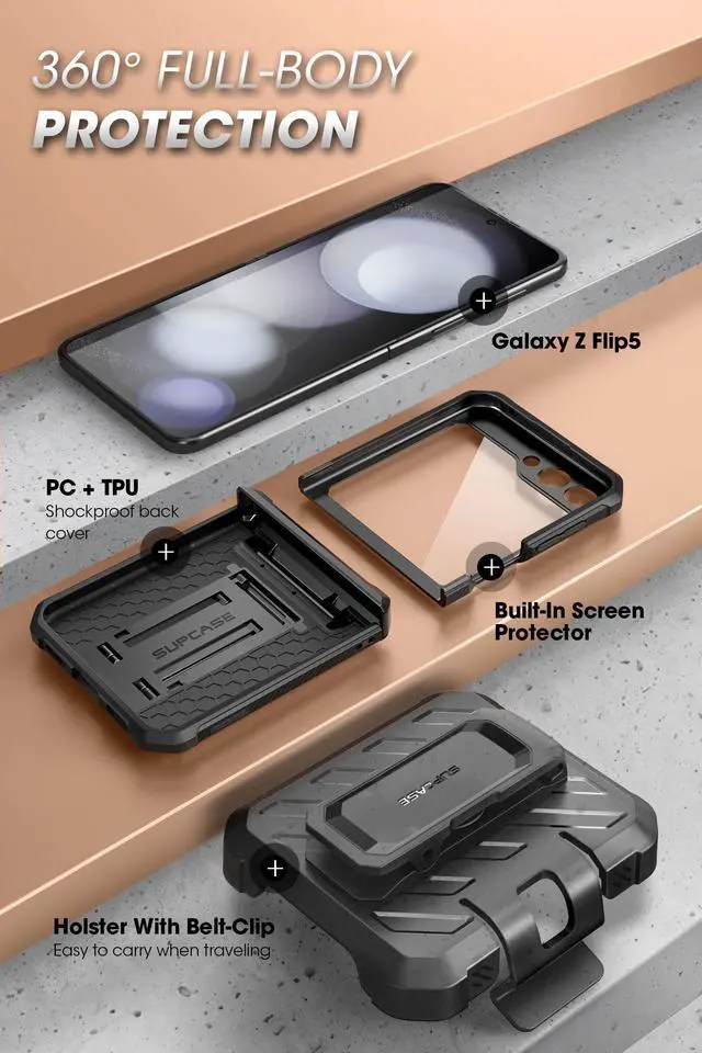 Alt view image 3 of 7 - SUPCASE Unicorn Beetle Pro Series Case for Samsung Galaxy Z Flip 5 5G (2023), [Hinge Protection] Dual Layer Rugged Protective Case with Holster & Kickstand (Black)