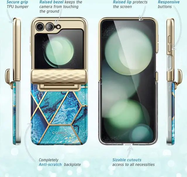 Alt view image 7 of 7 - i-Blason Cosmo Series Protective Case for Samsung Galaxy Z Flip 5 5G (2023), Marble Blue