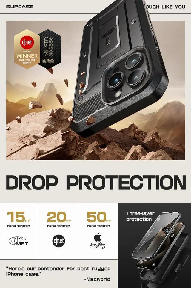 Alt view image 2 of 7 - SUPCASE Unicorn Beetle Pro Case for iPhone 15 Pro Max 6.7", Built-in Screen Protector & Kickstand & Belt-Clip Heavy Duty Rugged Case (Black)