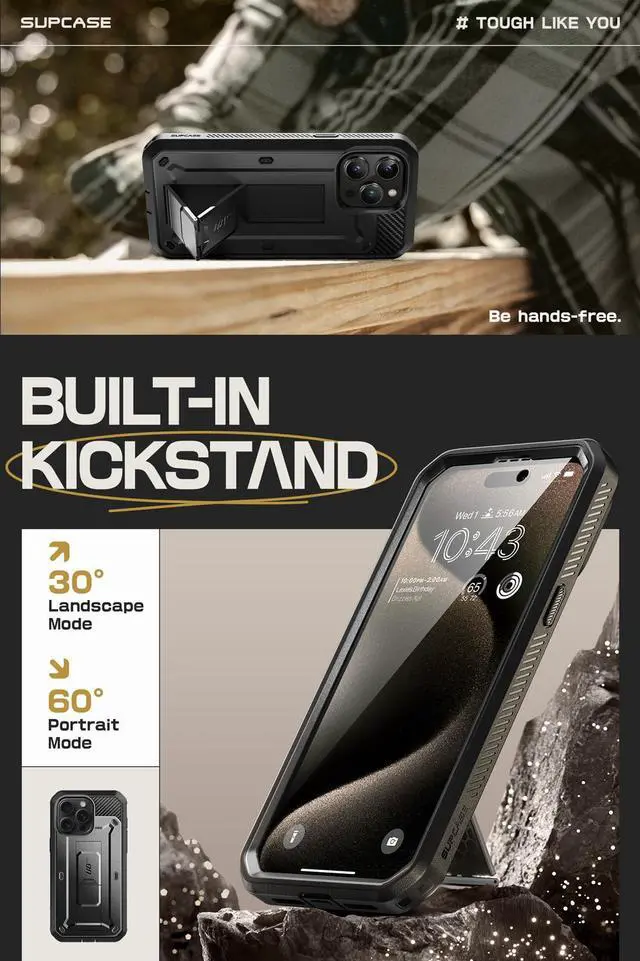 Alt view image 3 of 7 - SUPCASE Unicorn Beetle Pro Case for iPhone 15 Pro Max 6.7", Built-in Screen Protector & Kickstand & Belt-Clip Heavy Duty Rugged Case (Black)