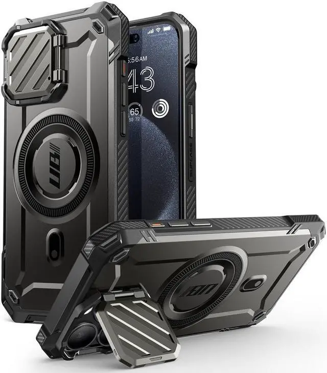 Main image of SUPCASE UBMag XT for iPhone 15 Pro Max Case 6.7" with Camera Cover, [Compatible with MagSafe] Heavy Duty Rugged Case with Built-in Kickstand (Black)