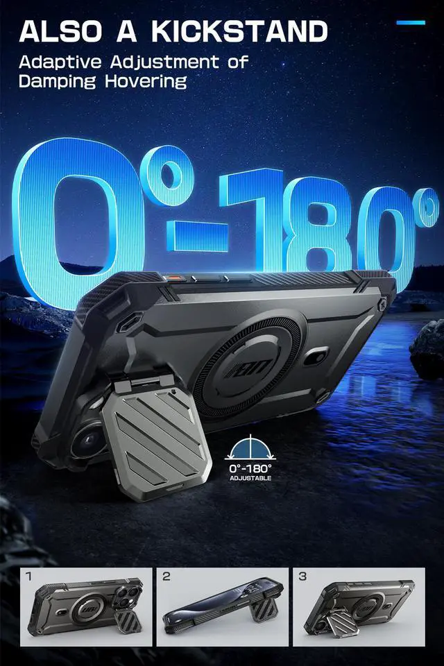 Alt view image 3 of 7 - SUPCASE UBMag XT for iPhone 15 Pro Max Case 6.7" with Camera Cover, [Compatible with MagSafe] Heavy Duty Rugged Case with Built-in Kickstand (Black)