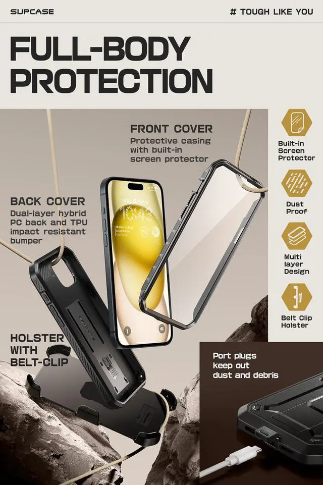 Alt view image 4 of 7 - SUPCASE Unicorn Beetle Pro Case for iPhone 15 Plus 6.7", Built-in Screen Protector & Kickstand & Belt-Clip Heavy Duty Rugged Case (Black)