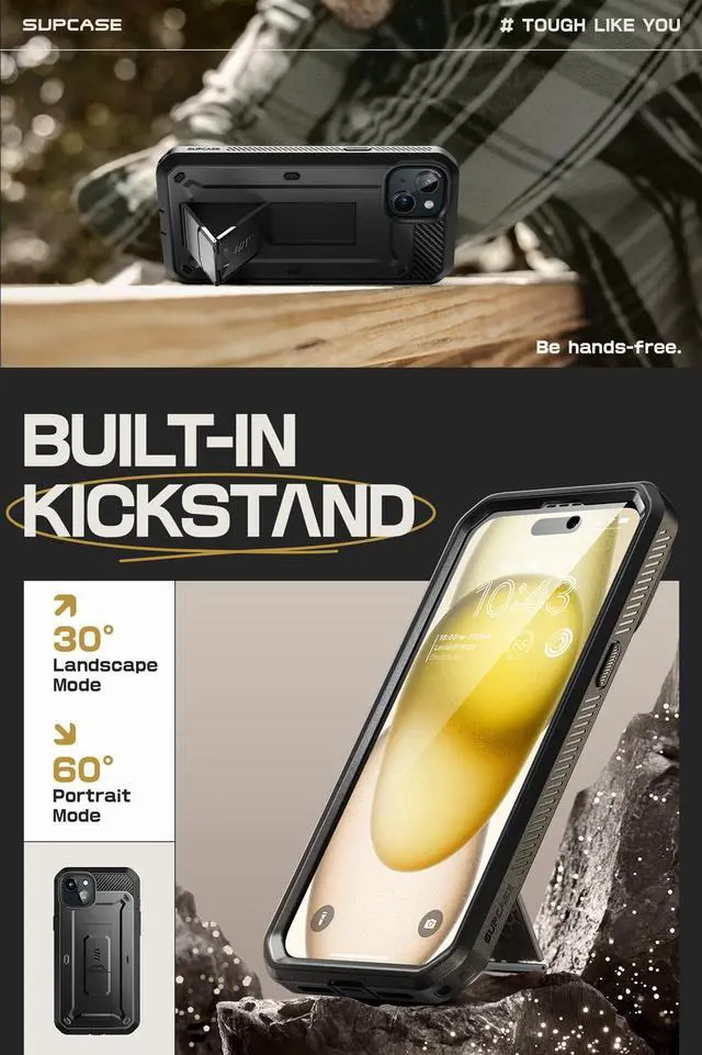 Alt view image 3 of 14 - SUPCASE Unicorn Beetle Pro Case for iPhone 15 6.1", Built-in Screen Protector & Kickstand & Belt-Clip Heavy Duty Rugged Case (Black)
