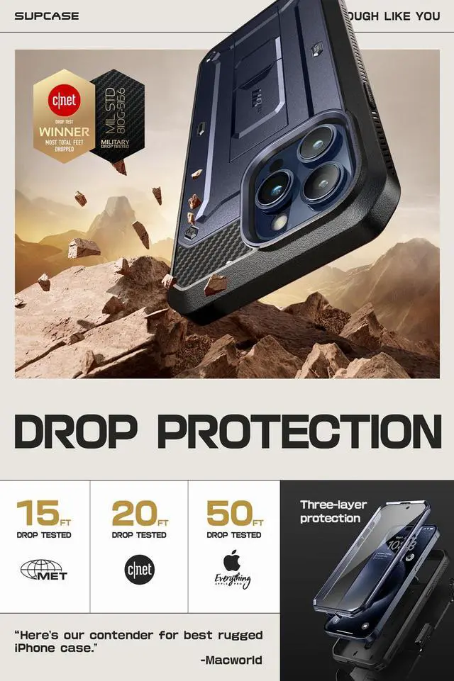 Alt view image 2 of 7 - SUPCASE Unicorn Beetle Pro Case for iPhone 15 Pro Max 6.7", Built-in Screen Protector & Kickstand & Belt-Clip Heavy Duty Rugged Case  Blue
