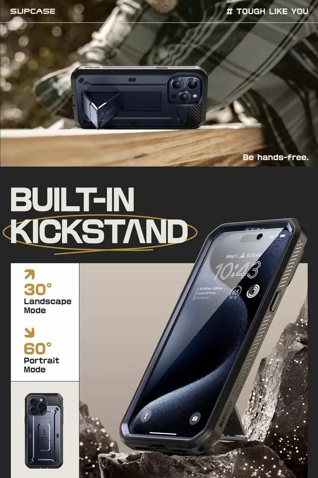 Alt view image 3 of 7 - SUPCASE Unicorn Beetle Pro Case for iPhone 15 Pro Max 6.7", Built-in Screen Protector & Kickstand & Belt-Clip Heavy Duty Rugged Case  Blue