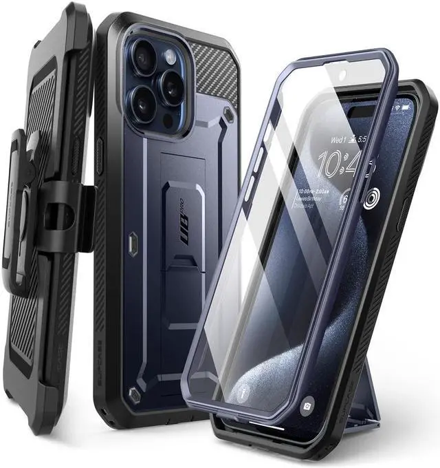 Main image of SUPCASE Unicorn Beetle Pro Case for iPhone 15 Pro Max 6.7", Built-in Screen Protector & Kickstand & Belt-Clip Heavy Duty Rugged Case  Blue