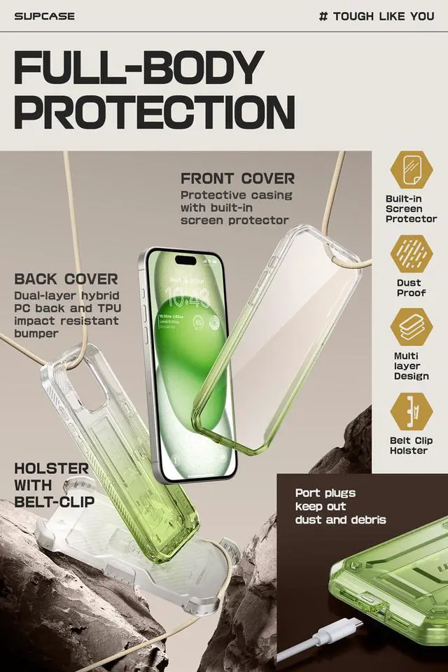 Alt view image 4 of 7 - SUPCASE Unicorn Beetle Pro Case for iPhone 15 Pro Max 6.7", Built-in Screen Protector & Kickstand & Belt-Clip Heavy Duty Rugged Case  Green