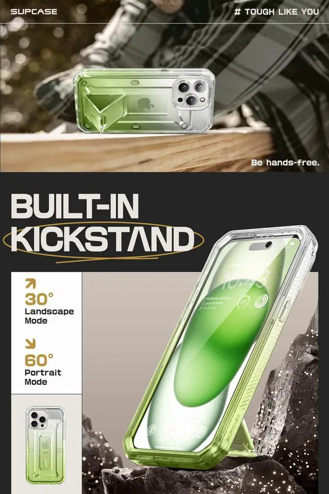 Alt view image 3 of 7 - SUPCASE Unicorn Beetle Pro Case for iPhone 15 Pro Max 6.7", Built-in Screen Protector & Kickstand & Belt-Clip Heavy Duty Rugged Case  Green