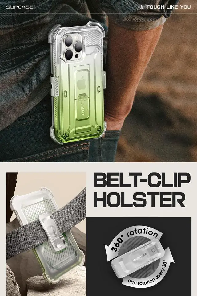 Alt view image 5 of 7 - SUPCASE Unicorn Beetle Pro Case for iPhone 15 Pro Max 6.7", Built-in Screen Protector & Kickstand & Belt-Clip Heavy Duty Rugged Case  Green