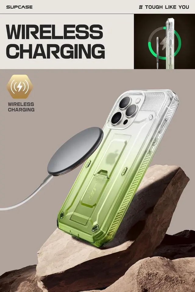 Alt view image 6 of 7 - SUPCASE Unicorn Beetle Pro Case for iPhone 15 Pro Max 6.7", Built-in Screen Protector & Kickstand & Belt-Clip Heavy Duty Rugged Case  Green