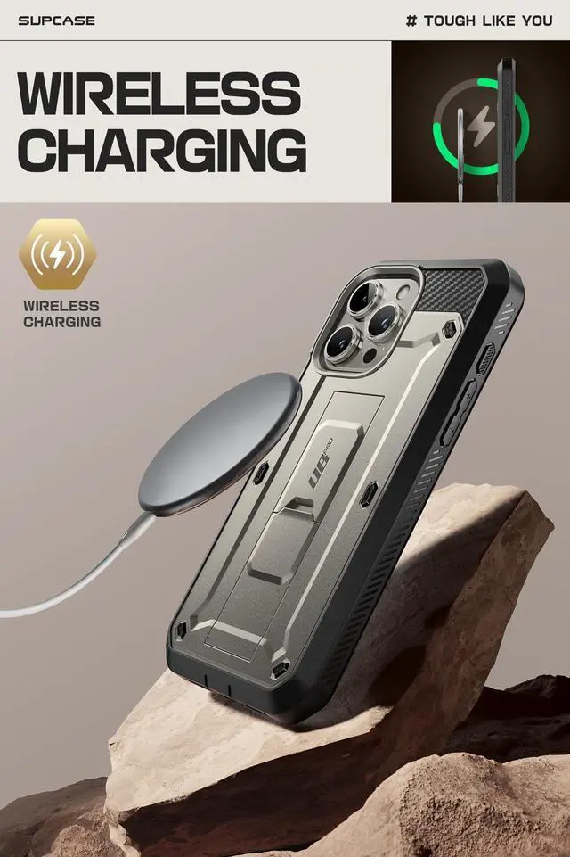 Alt view image 6 of 7 - SUPCASE Unicorn Beetle Pro Case for iPhone 15 Pro 6.1", Built-in Screen Protector & Kickstand & Belt-Clip Heavy Duty Rugged Case  Gray