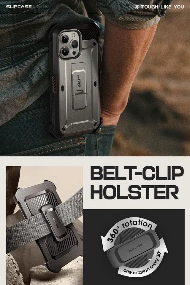 Alt view image 5 of 7 - SUPCASE Unicorn Beetle Pro Case for iPhone 15 Pro 6.1", Built-in Screen Protector & Kickstand & Belt-Clip Heavy Duty Rugged Case  Gray