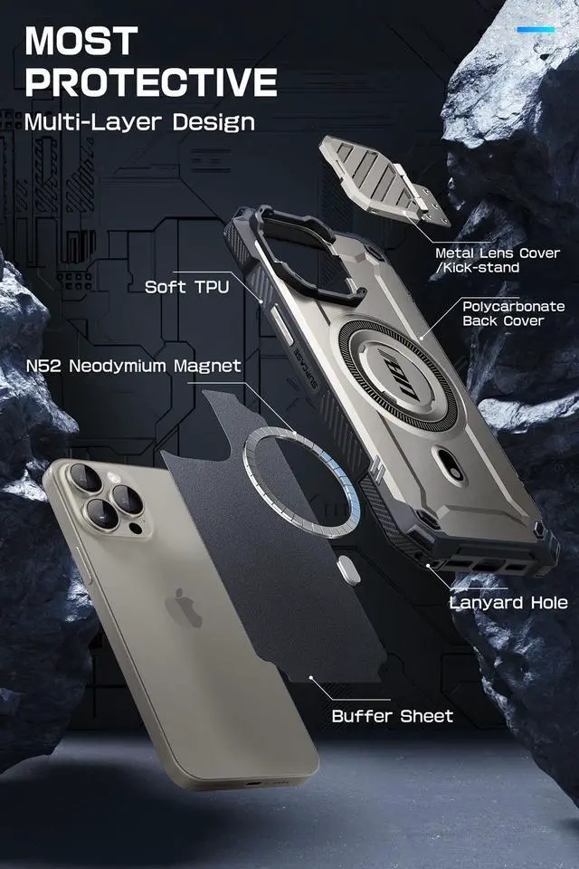 Alt view image 6 of 7 - SUPCASE UB Mag XT for iPhone 15 Pro Case 6.1" with Camera Cover, [Compatible with MagSafe] Heavy Duty Rugged Case with Built-in Kickstand Gray