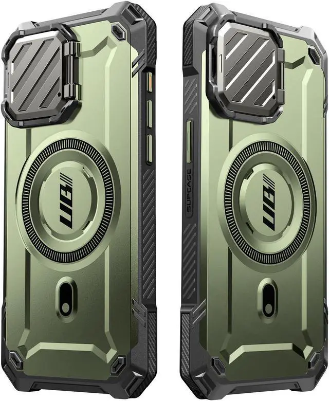 Alt view image 7 of 7 - SUPCASE UB Mag XT for iPhone 15 Pro Case 6.1" with Camera Cover, [Compatible with MagSafe] Heavy Duty Rugged Case with Built-in Kickstand  Green