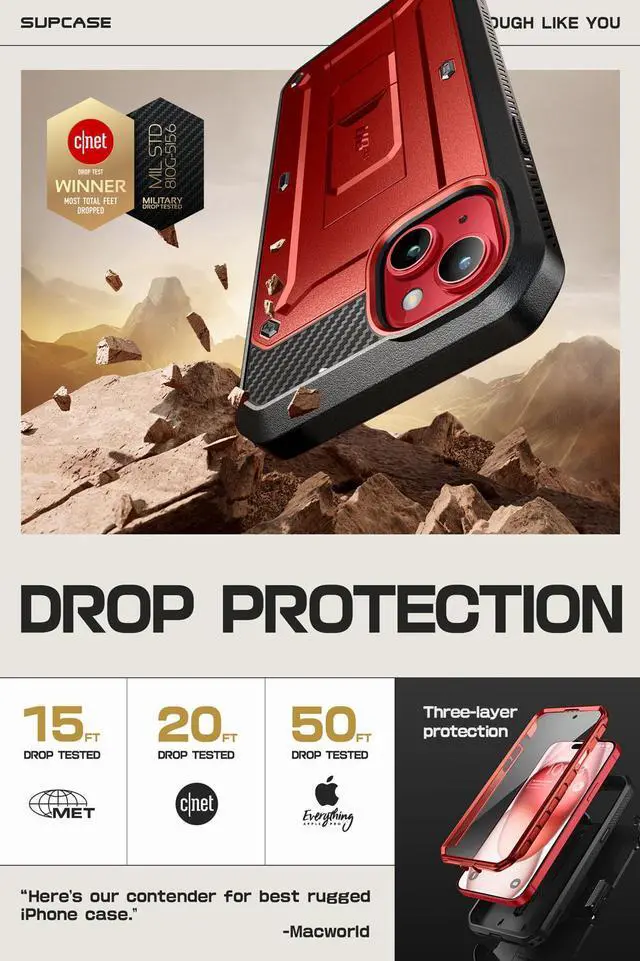 Alt view image 2 of 7 - SUPCASE Unicorn Beetle Pro Case for iPhone 15 6.1", Built-in Screen Protector & Kickstand & Belt-Clip Heavy Duty Rugged Case  Red