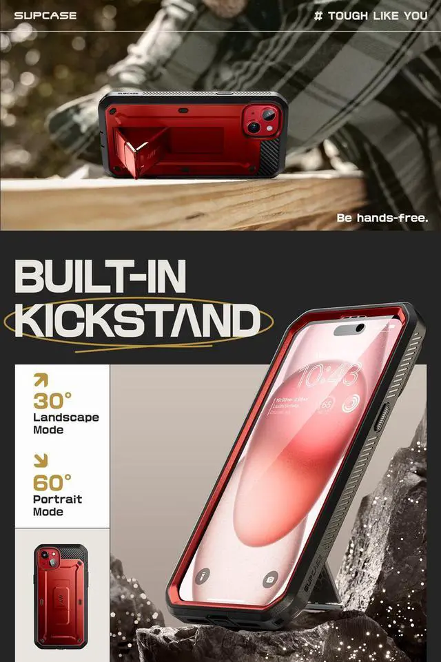 Alt view image 3 of 7 - SUPCASE Unicorn Beetle Pro Case for iPhone 15 6.1", Built-in Screen Protector & Kickstand & Belt-Clip Heavy Duty Rugged Case  Red
