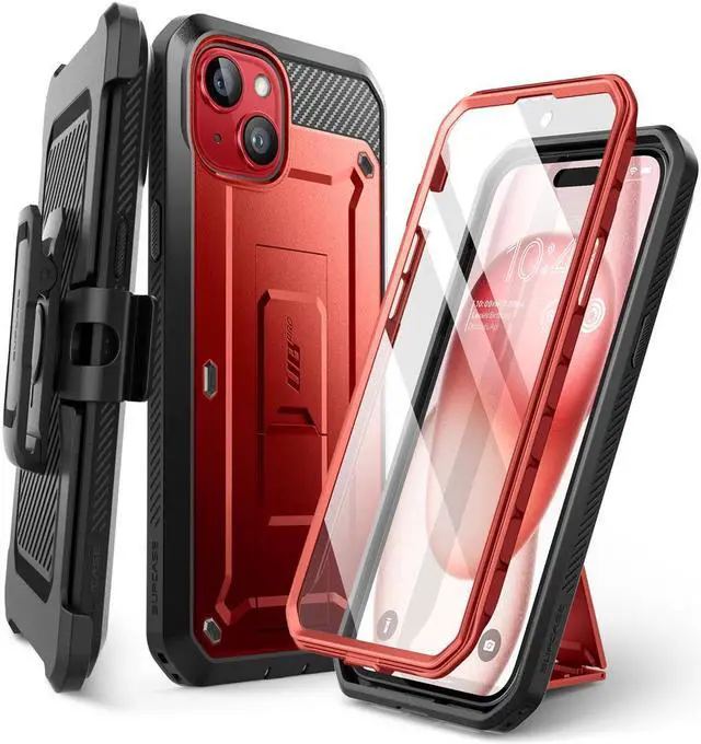 Main image of SUPCASE Unicorn Beetle Pro Case for iPhone 15 6.1", Built-in Screen Protector & Kickstand & Belt-Clip Heavy Duty Rugged Case  Red