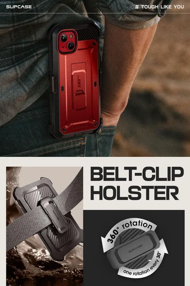 Alt view image 5 of 7 - SUPCASE Unicorn Beetle Pro Case for iPhone 15 6.1", Built-in Screen Protector & Kickstand & Belt-Clip Heavy Duty Rugged Case  Red