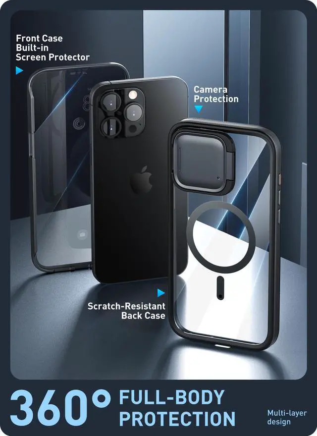 Alt view image 7 of 7 - i-Blason Shield Mag for iPhone 15 Pro Max Case [6.7 inch] with Camera Cover Stand, [Compatible with MagSafe] Clear Full-Body Shockproof Rugged Bumper Protective Case with Built-in Screen Protector