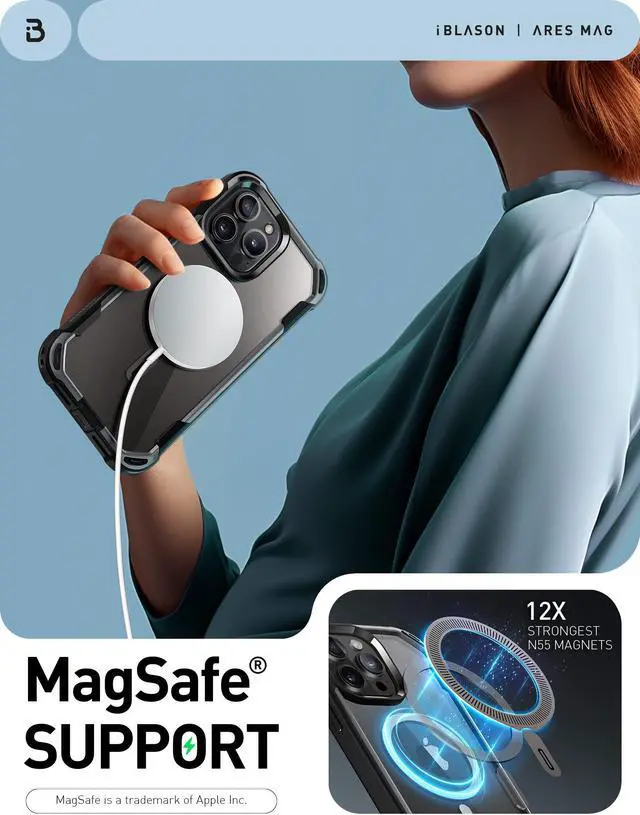 Alt view image 2 of 7 - i-Blason Ares Mag for iPhone 15 Pro Max Case with Screen Protector, [Compatible with MagSafe] Clear Slim Full-Body Shockproof Rugged Bumper Case (Black)