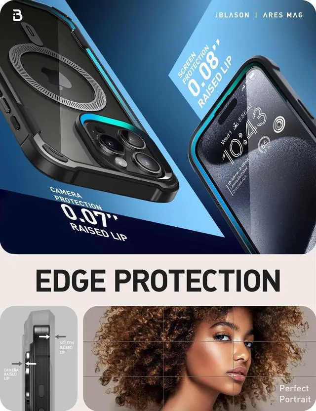 Alt view image 6 of 7 - i-Blason Ares Mag for iPhone 15 Pro Max Case with Screen Protector, [Compatible with MagSafe] Clear Slim Full-Body Shockproof Rugged Bumper Case (Black)
