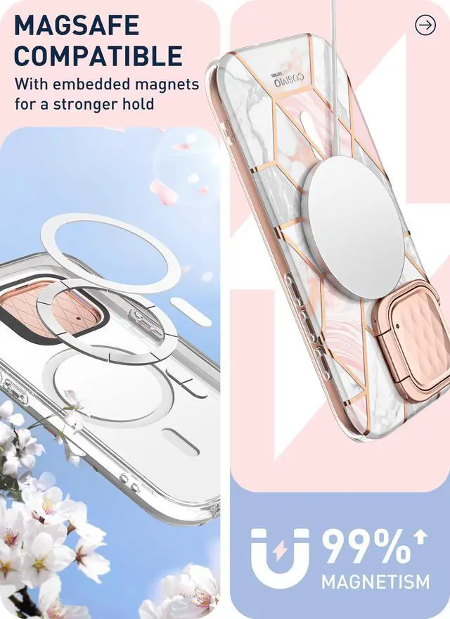 Alt view image 5 of 7 - i-Blason Cosmo Mag for iPhone 15 Pro Case with Camera Cover Stand, [Compatible with MagSafe] Slim Stylish Full-Body Protective Case with Built-in Screen Protector (Marble)
