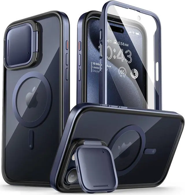 Main image of i-Blason Shield Mag for iPhone 15 Pro Max Case [6.7 inch] with Camera Cover Stand, [Compatible with MagSafe] Clear Full-Body Shockproof Rugged Bumper Protective Case with Built-in Screen Protector