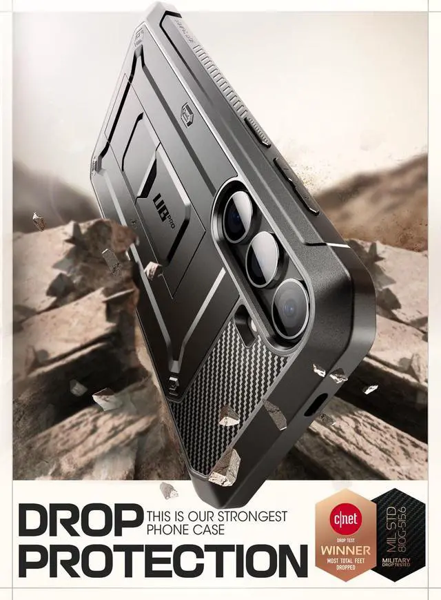 Alt view image 2 of 7 - SUPCASE UB Pro Case for Samsung Galaxy S24, [2 Front Frame] [Military-Grade Protection] Heavy Duty Rugged Case with Built-in Screen Protector & Kickstand & Belt-Clip (Black)