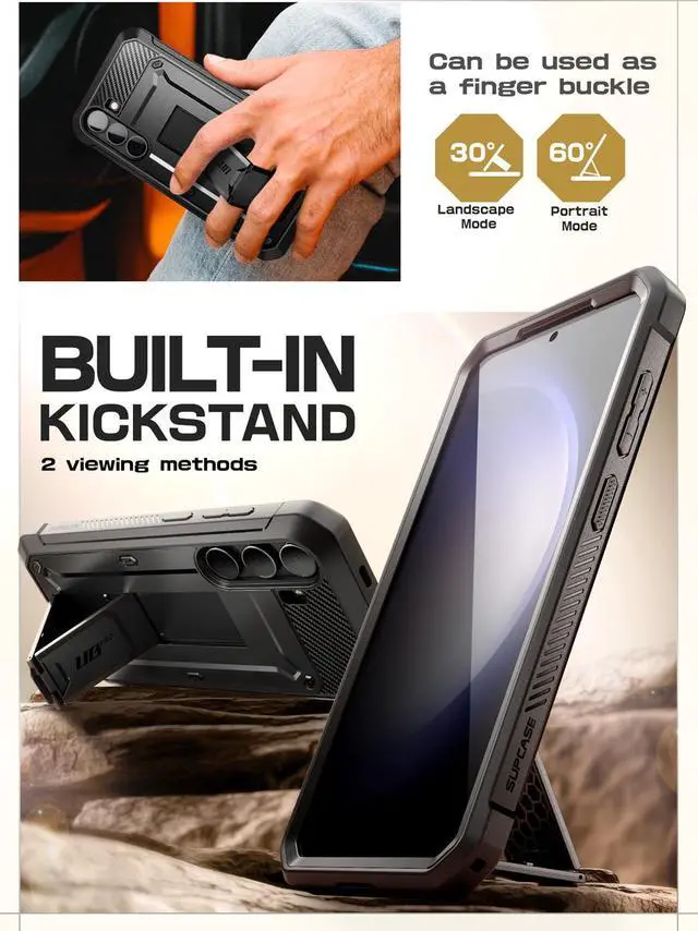 Alt view image 3 of 7 - SUPCASE UB Pro Case for Samsung Galaxy S24, [2 Front Frame] [Military-Grade Protection] Heavy Duty Rugged Case with Built-in Screen Protector & Kickstand & Belt-Clip (Black)