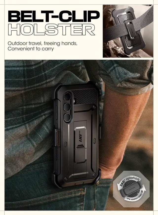 Alt view image 5 of 7 - SUPCASE UB Pro Case for Samsung Galaxy S24, [2 Front Frame] [Military-Grade Protection] Heavy Duty Rugged Case with Built-in Screen Protector & Kickstand & Belt-Clip (Black)