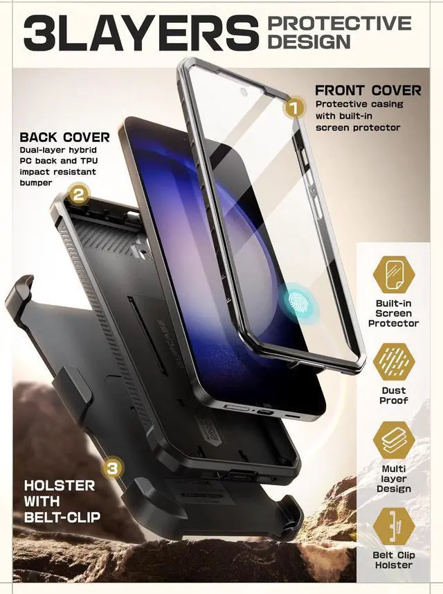 Alt view image 4 of 7 - SUPCASE UB Pro Case for Samsung Galaxy S24, [2 Front Frame] [Military-Grade Protection] Heavy Duty Rugged Case with Built-in Screen Protector & Kickstand & Belt-Clip (Black)