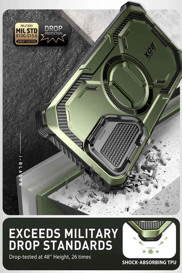 Alt view image 2 of 7 - SUPCASE UB Pro Case for Samsung Galaxy S24, [2 Front Frame] [Military-Grade Protection] Heavy Duty Rugged Case with Built-in Screen Protector & Kickstand & Belt-Clip  Green