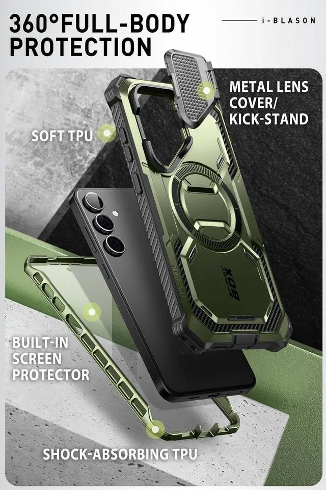 Alt view image 3 of 7 - SUPCASE UB Pro Case for Samsung Galaxy S24, [2 Front Frame] [Military-Grade Protection] Heavy Duty Rugged Case with Built-in Screen Protector & Kickstand & Belt-Clip  Green