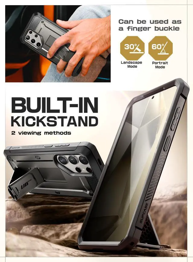 Alt view image 3 of 7 - SUPCASE UB Pro Case for Samsung Galaxy S24 Ultra, [2 Front Frame] [Military-Grade Protection] Heavy Duty Rugged Case with Built-in Screen Protector & Kickstand & Belt-Clip Gray