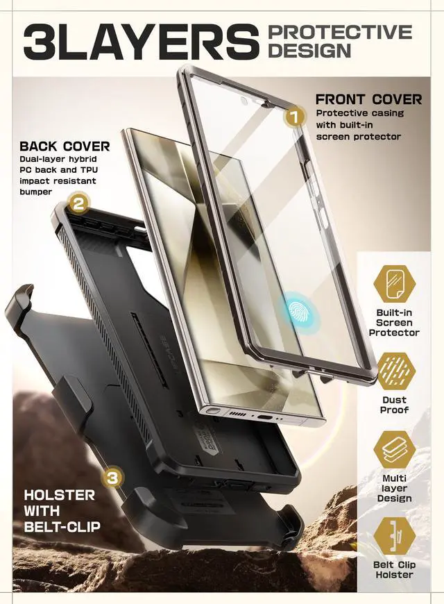 Alt view image 4 of 7 - SUPCASE UB Pro Case for Samsung Galaxy S24 Ultra, [2 Front Frame] [Military-Grade Protection] Heavy Duty Rugged Case with Built-in Screen Protector & Kickstand & Belt-Clip Gray