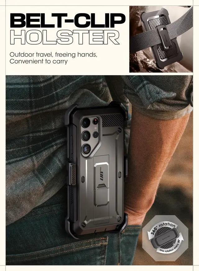 Alt view image 5 of 7 - SUPCASE UB Pro Case for Samsung Galaxy S24 Ultra, [2 Front Frame] [Military-Grade Protection] Heavy Duty Rugged Case with Built-in Screen Protector & Kickstand & Belt-Clip Gray