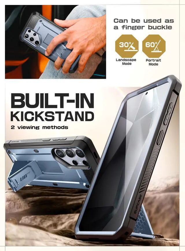 Alt view image 3 of 7 - SUPCASE UB Pro Case for Samsung Galaxy S24 Ultra, [2 Front Frame] [Military-Grade Protection] Heavy Duty Rugged Case with Built-in Screen Protector & Kickstand & Belt-Clip Blue