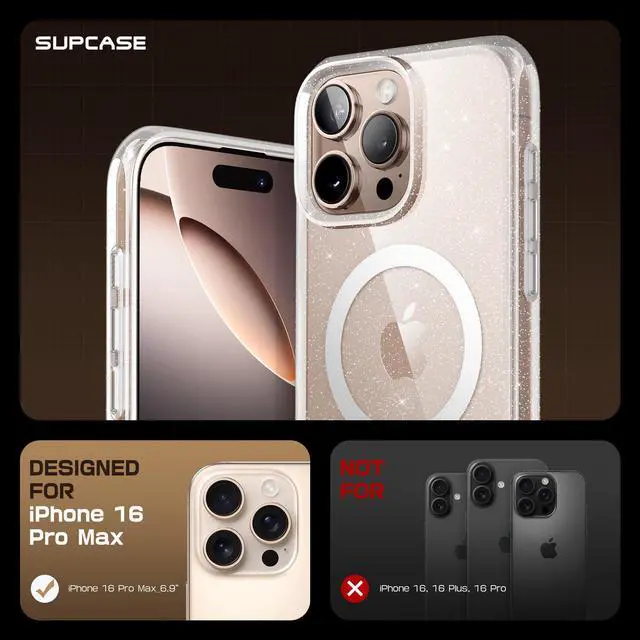 Alt view image 2 of 7 - SUPCASE for iPhone 16 Pro Max Case with Camera Control Capture Button (Unicorn Beetle Mag), [Compatible with MagSafe] [Military-Grade Protection] Slim Clear Magnetic Phone Case (GlitterPink)