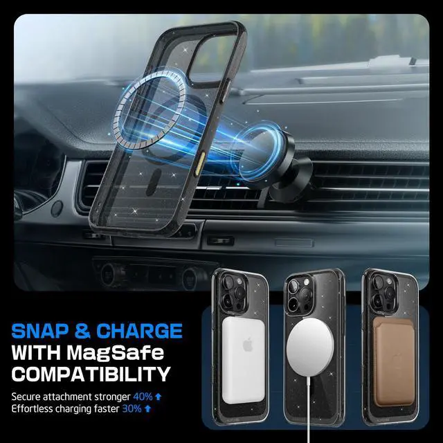 Alt view image 5 of 7 - SUPCASE for iPhone 16 Pro Max Case with Camera Control Capture Button (Unicorn Beetle Mag), [Compatible with MagSafe] [Military-Grade Protection] Slim Clear Magnetic Phone Case (GlitterBlack)