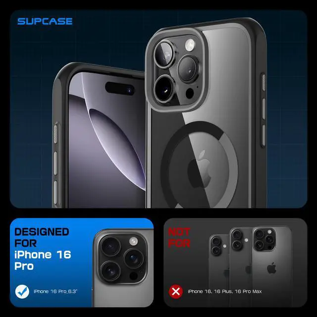 Alt view image 2 of 7 - SUPCASE for iPhone 16 Pro Max Case with Camera Control Capture Button (Unicorn Beetle Mag), [Compatible with MagSafe] [Military-Grade Protection] Slim Clear Magnetic Phone Case (Black)
