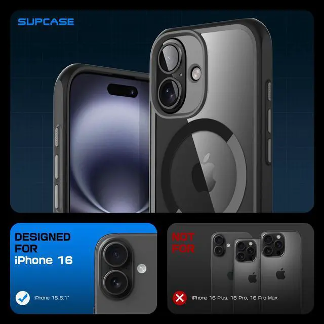 Alt view image 2 of 7 - SUPCASE for iPhone 16 Case with Camera Control Capture Button (Unicorn Beetle Mag), [Compatible with MagSafe] Slim Shockproof Protective Magnetic Phone Case for iPhone 16 6.1'' 2024, Black